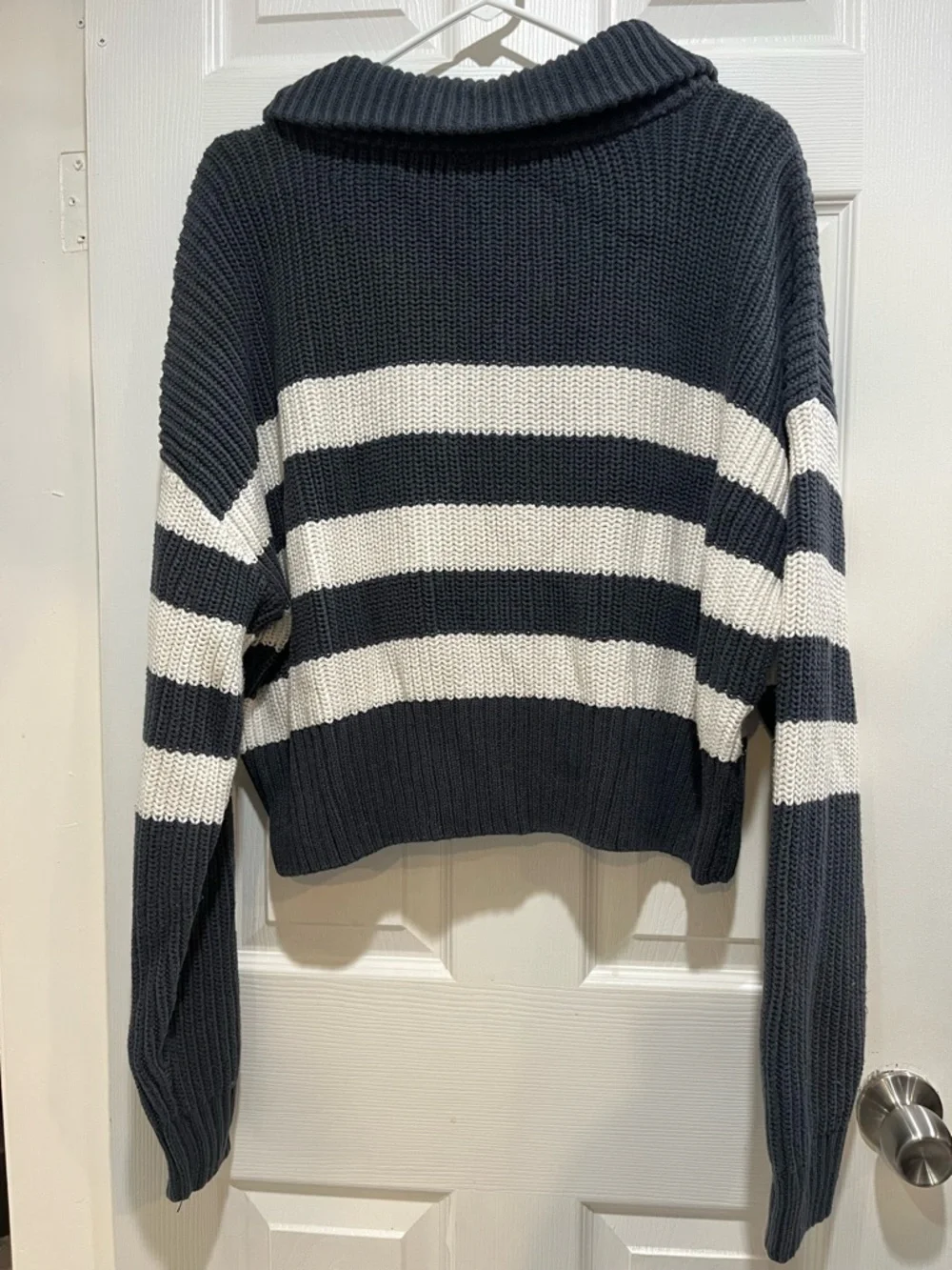 George Black and White Striped Half-Zip Cowl Sweater - Picture 2 of 4